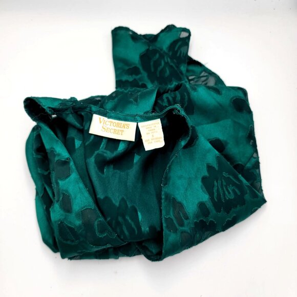 Vtg 90s Victoria Secret  Gold Label Jacquard Emerald Green Floral Sheer Teddy - Picture 7 of 15